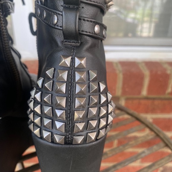 Poison 101 Demonia Boots Women 6 Black Goth Punk Studs Spikes Side Zip Lace Up - Picture 9 of 16